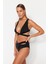 Shopeonly Siyah Üçgen Pencereli Yüksek Bel Toparlayıcı Bikini Takımı 3