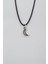 Minimalist Ay Siyah Deri Ip Kolye - Antik Gümüş Kaplama - Kadın Erkek - 60 cm 1