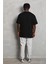 Unisex Oversize Düz Bisiklet Yaka T-Shirt - Siyah 3