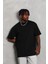 Unisex Oversize Düz Bisiklet Yaka T-Shirt - Siyah 5