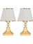 2'li Kumaş Başlıklı Kristal Ayaklı Abajur, Şık ve Zarif Krem Renkli Aydınlatma Seti 1