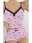 Miss Pembe Kalp Desenli Askılı Şortlu Pijama Takım 2