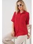 Kısa Kol Keten Görünümlü Gömlek 20336 - Kırmızı 4