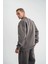 Unisex Uzun Kol Bisiklet Yaka Yıkamalı Sweatshirt - Füme 4