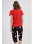 Pamuklu Kadın Kısa Kol Kaprili Pijama Takım , 409095 4