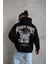 Erkek Kordon Ipli Baskılı Kapüşonlu Sweatshirt - Siyah 2