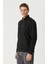 Unisex Uzun Kol Yarım Farmuarlı Yakalı Basic Sweatshirt - Siyah 4