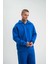 Unisex Double Oversize Patlı Yaka Sweatshirt - Mavi 2