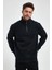 Oversize Yarım Farmuarlı Yakalı Basic Sweatshirt - Siyah 1