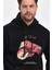 Unisex Kapüşonlu Üç Iplik Oversize Baskılı Sweatshirt - Siyah 1