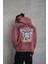 Erkek Kordon Ipli Baskılı Kapüşonlu Sweatshirt - Gül Kurusu 1
