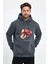 Unisex Kapüşonlu Üç Iplik Oversize Baskılı Sweatshirt - Gri 1