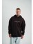 Unisex Üç Iplik Kapşonlu Nakışlı Sweatshirt - Kahve 1