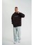 Unisex Üç Iplik Kapşonlu Nakışlı Sweatshirt - Kahve 2