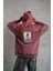 Erkek Ön ve Arka Baskılı Kapüşonlu 3 Iplik Sweatshirt - Gül Kurusu 2