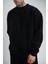 Uzun Kol Bisiklet Yaka Basic Sweatshirt - Siyah 1