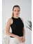 Siyah Zargo Model Fitted/vücuda Oturan Geniş Biyeli Halter Yaka Fitilli Esnek Örme Crop Bluz 2