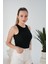 Siyah Zargo Model Fitted/vücuda Oturan Geniş Biyeli Halter Yaka Fitilli Esnek Örme Crop Bluz 4