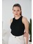 Siyah Zargo Model Fitted/vücuda Oturan Geniş Biyeli Halter Yaka Fitilli Esnek Örme Crop Bluz 6