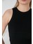 Siyah Zargo Model Fitted/vücuda Oturan Geniş Biyeli Halter Yaka Fitilli Esnek Örme Crop Bluz 7