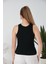 Siyah Zargo Model Fitted/vücuda Oturan Geniş Biyeli Halter Yaka Fitilli Esnek Örme Crop Bluz 8