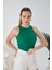 Yeşil Zargo Model Fitted/vücuda Oturan Geniş Biyeli Halter Yaka Fitilli Esnek Örme Crop Bluz 3