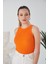 Turuncu Zargo Model Fitted/vücuda Oturan Geniş Biyeli Halter Yaka Fitilli Esnek Örme Crop Bluz 1