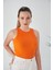 Turuncu Zargo Model Fitted/vücuda Oturan Geniş Biyeli Halter Yaka Fitilli Esnek Örme Crop Bluz 6