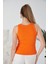 Turuncu Zargo Model Fitted/vücuda Oturan Geniş Biyeli Halter Yaka Fitilli Esnek Örme Crop Bluz 8