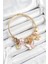 316L Çelik Pembe Zirkon Taşlı Kelebek Fiyonk ve Kilit Model Gold Renk Charm Bileklik 1