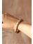 Pembe Mineli Pirinç Kelebek Desenli Gold Renk Kadın Kelepçe (Çap 60 Mm) 6