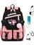 Miniso Güzel Kuromi Melody Sırt Çantası USB Kızlar Erkekler Okul Çantası Gençler Tuval Dizüstü Paket Kapasite Rucksack Anime Renk: Pink3 (Yurt Dışından) 1