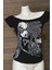 Siyah Skulls Letter Love Body Cyber Grunge Madonna Yaka Y2K Kısa Kollu Crop 1