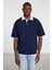 Mısplace Örme Comfort Fit Polo Yaka T-Shirt Düz Renk Lacivert Polo Yaka T-Shirt 5