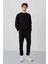 Siyah Casual O Yaka Lastik Paça Pamuklu Erkek Oversize Eşofman Takımı - 85120 1