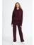 Layla Kadın Triko Görünümlü Kapüşonlu Ribana Bordo Sweatshirt 5