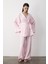 Pembe Pamuklu Kimono Bol Paça Pantolon Takım 3