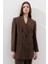 Tencel Kemerli Kruvaze Blazer Ceket Acı Kahve 1