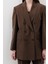Tencel Kemerli Kruvaze Blazer Ceket Acı Kahve 3