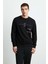 Jax Erkek Düz Önü ve Arkası Baskılı Bisiklet Yaka Siyah Sweatshirt 2