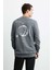 Jax Erkek Düz Önü ve Arkası Baskılı Bisiklet Yaka Gri Sweatshirt 1