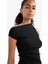 Slim Fit Dar Kesim Tek Omuzlu Ribana Siyah Bluz F2453AX25SM 4