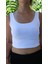 Kadın Beyaz Basic Ribana Atlet Crop – Likralı Spor Üst 1