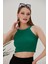 Yeşil Fitted/vücuda Oturan Iki Omuzu Açık Miami Fitilli Esnek Örme Bluz 2