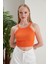 Turuncu Fitted/vücuda Oturan Iki Omuzu Açık Miami Fitilli Esnek Örme Bluz 1