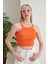 Turuncu Fitted/vücuda Oturan Iki Omuzu Açık Miami Fitilli Esnek Örme Bluz 2