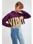 Warm Kadın Baskılı Kapüşonlu Comfort Mor Sweatshirt 2