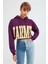 Warm Kadın Baskılı Kapüşonlu Comfort Mor Sweatshirt 3