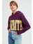 Warm Kadın Baskılı Kapüşonlu Comfort Mor Sweatshirt 4