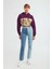 Warm Kadın Baskılı Kapüşonlu Comfort Mor Sweatshirt 5